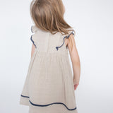 Ruffle Dress With Trim - Oatmeal Solid Muslin - HoneyBug 