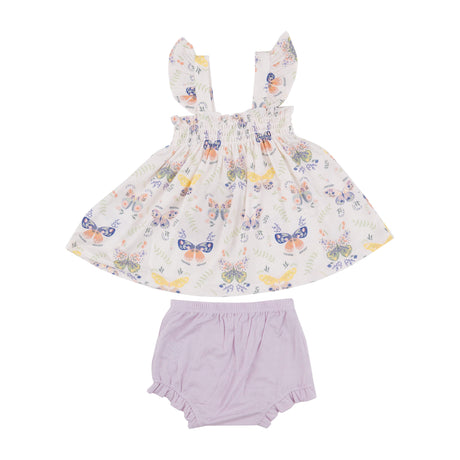 Ruffle Strap Smocked Top And Diaper Cover - Botany Butterflies - HoneyBug 