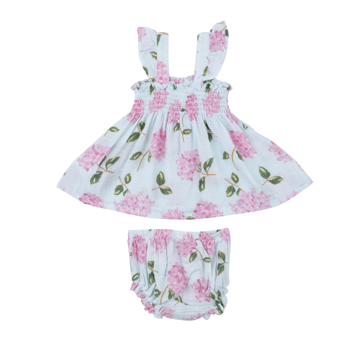 Ruffle Strap Smocked Top And Diaper Cover - Hydrangeas - HoneyBug 