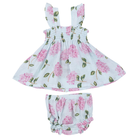 Ruffle Strap Smocked Top And Diaper Cover - Hydrangeas - HoneyBug 