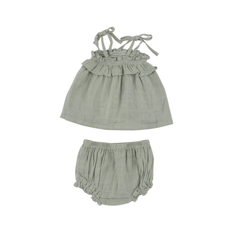 Ruffle Top & Bloomer - Desert Sage Solid Muslin - HoneyBug 