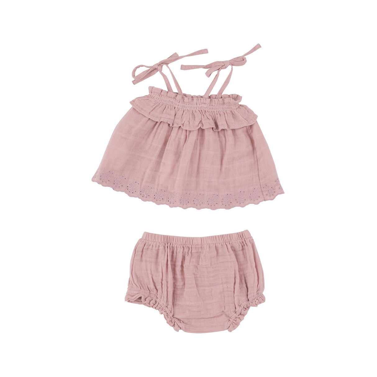 Ruffle Top & Bloomer - Dusty Pink Solid Muslin - HoneyBug 