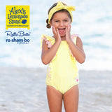 RuffleButts Toddler Seersucker One Piece with Roshambo Yellow Sunglasses - HoneyBug 