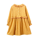 Girls' Ruffle Collar Long Sleeve Dress | Mustard and Pink - HoneyBug 