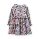 Girls' Ruffle Collar Long Sleeve Dress | Blue and Mustard Floral - HoneyBug 