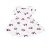 S/S Twirly Dress - Pink Tractors - HoneyBug 