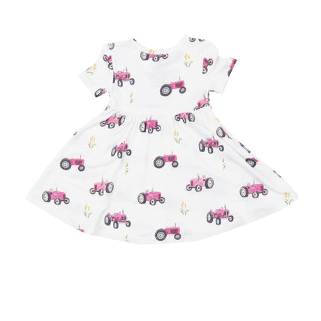 S/S Twirly Dress - Pink Tractors - HoneyBug 