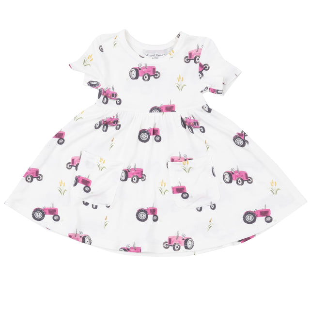 S/S Twirly Dress - Pink Tractors - HoneyBug 