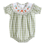 Sage Green Gingham Pumpkin Smocked Romper