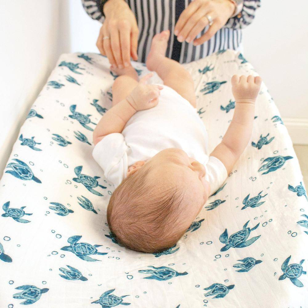 Sea Turtles Oh So Soft Muslin Changing Pad Cover - HoneyBug 