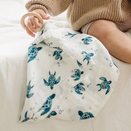 Sea Turtles Oh So Soft Muslin Teether Blanket - HoneyBug 