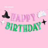 Birthday Witch Banner - Pink + Green Foil Banner