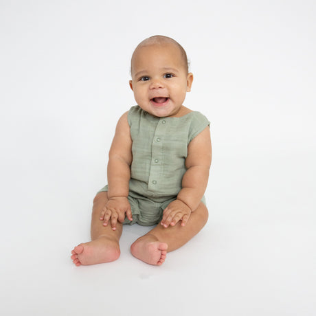 Shortie Romper - Desert Sage Solid Muslin - HoneyBug 