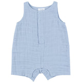 Shortie Romper - Dusty Blue Solid Muslin - HoneyBug 