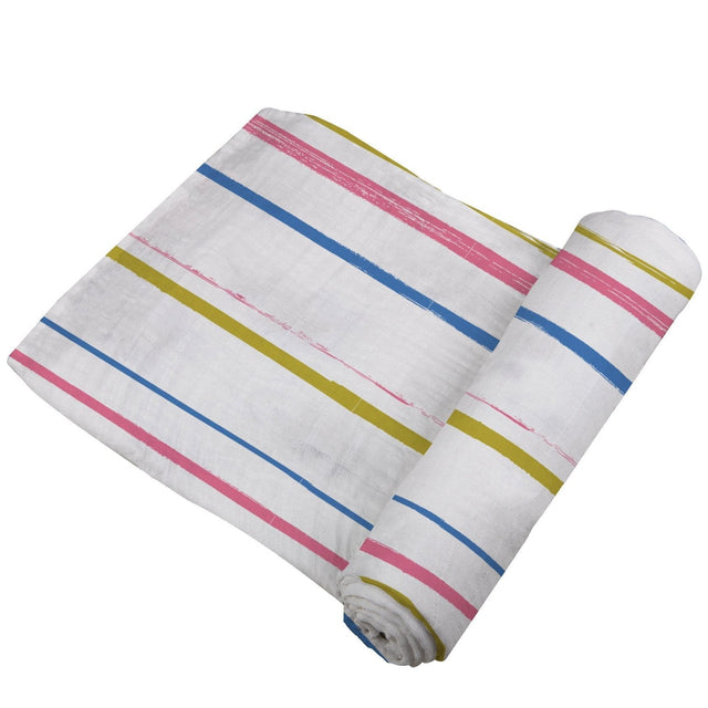 Watercolor Stripe Cotton Muslin Swaddle - HoneyBug 