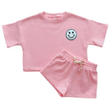 Smiley Shorts Set | Pink Peach - HoneyBug 