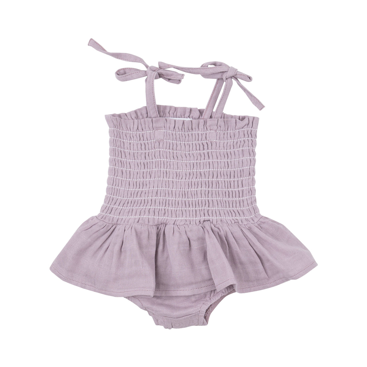 Smocked Bubble W/ Skirt - Dusty Lavender Solid Muslin - HoneyBug 