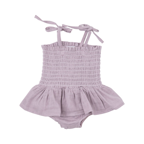 Smocked Bubble W/ Skirt - Dusty Lavender Solid Muslin - HoneyBug 