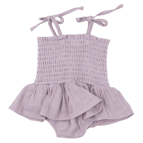 Smocked Bubble W/ Skirt - Dusty Lavender Solid Muslin - HoneyBug 