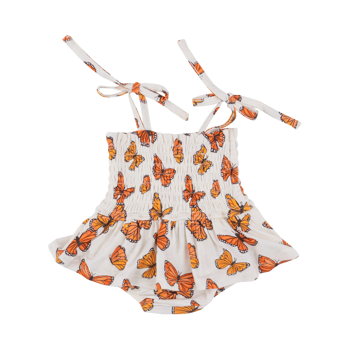 Smocked Bubble W/ Skirt - Mariposa Monarca - HoneyBug 