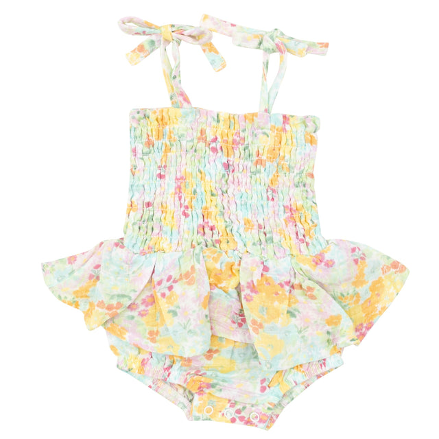 Smocked Bubble W/ Skirt - Spring Meadow - HoneyBug 