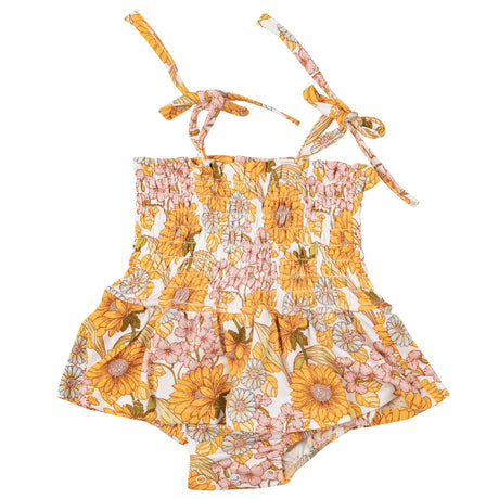 Smocked Bubble W/ Skirt - Sunflower Child - HoneyBug 