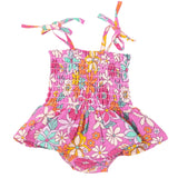 Smocked Bubble W/ Skirt - Tropical Retro Floral - HoneyBug 