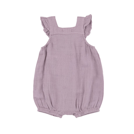 Smocked Front Overall Shortie - Dusty Lavender Solid Muslin - HoneyBug 