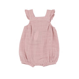 Smocked Front Overall Shortie - Dusty Pink Solid Muslin - HoneyBug 