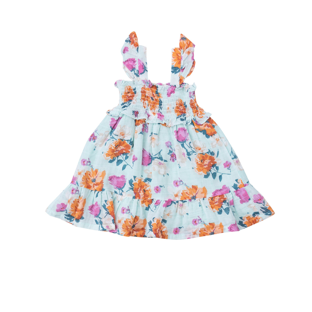 Smocked Ruffle Sundress & Diaper Cover - Soft Petals Floral - HoneyBug 