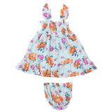 Smocked Ruffle Sundress & Diaper Cover - Soft Petals Floral - HoneyBug 