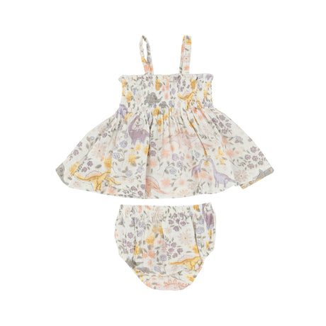 Smocked Top  & Bloomer - Sweet Floral Dino - HoneyBug 