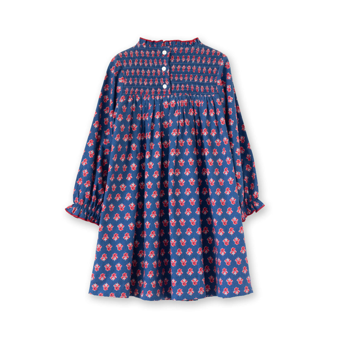 Girls' Smocked Long Sleeves Dress | Red and Navy - HoneyBug 