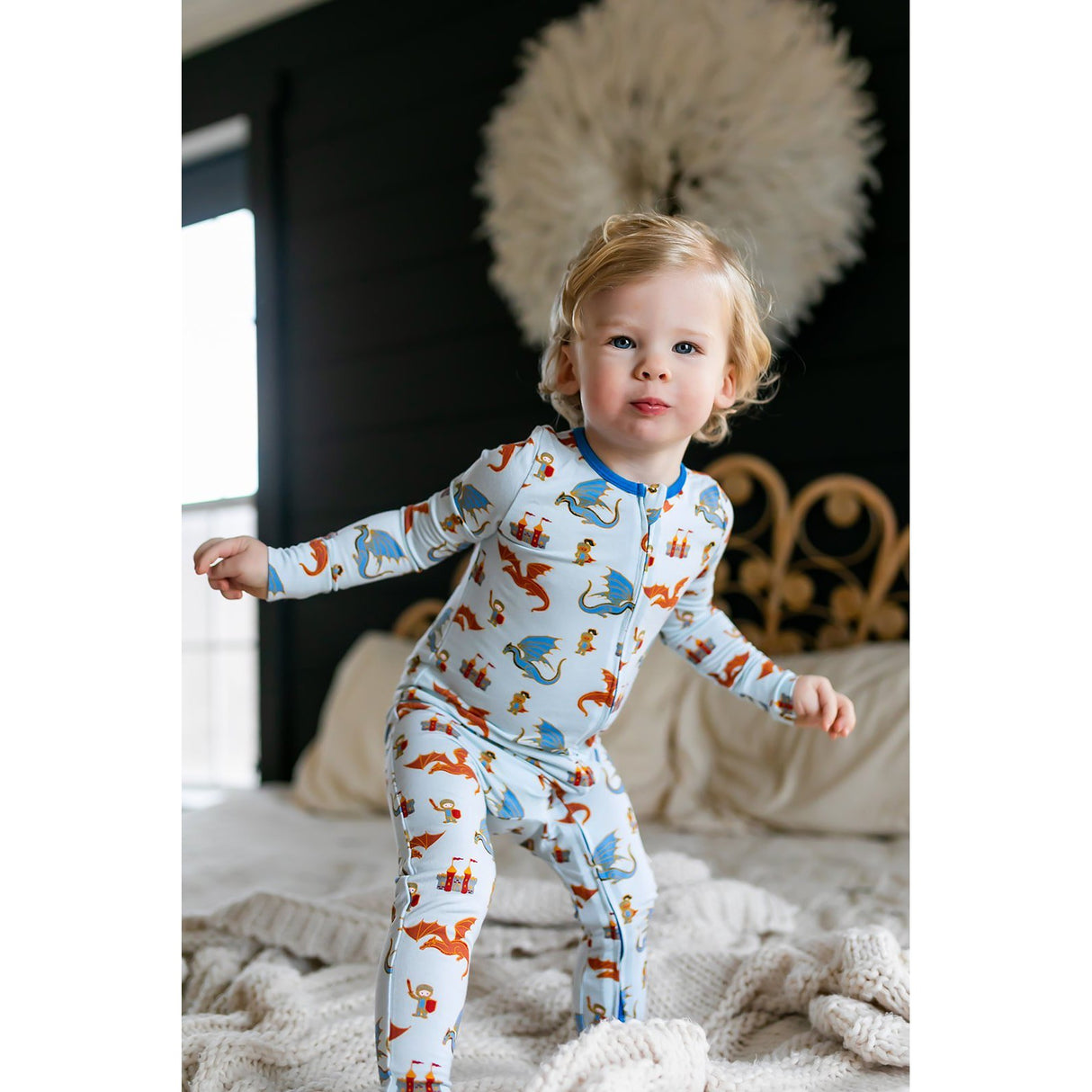 Steel Blue Dragons & Knights Coverall (0-24m) - HoneyBug 