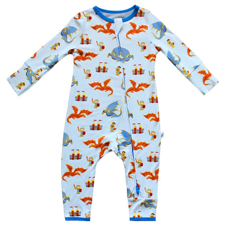 Steel Blue Dragons & Knights Coverall (0-24m) - HoneyBug 