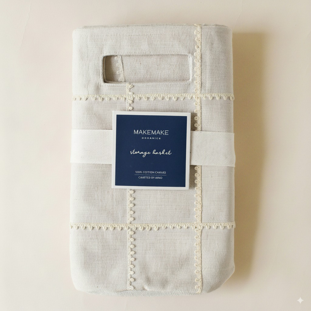 Handmade Canvas Storage Basket Mesh Lace - Oat