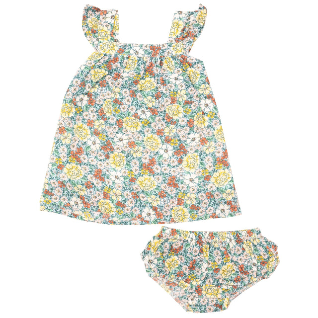 Sundress & Diaper Cover - Golden Peony Floral - HoneyBug 