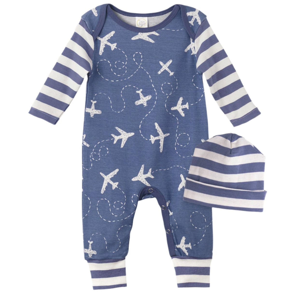 2-Pc Gift Set Airplanes Romper & Hat Outfit - HoneyBug 