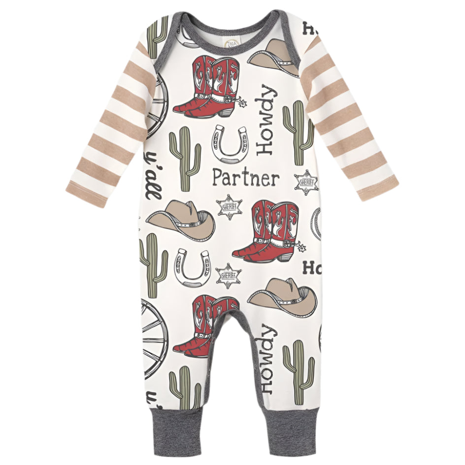 Howdy Partner Cowboy Western Romper - HoneyBug 