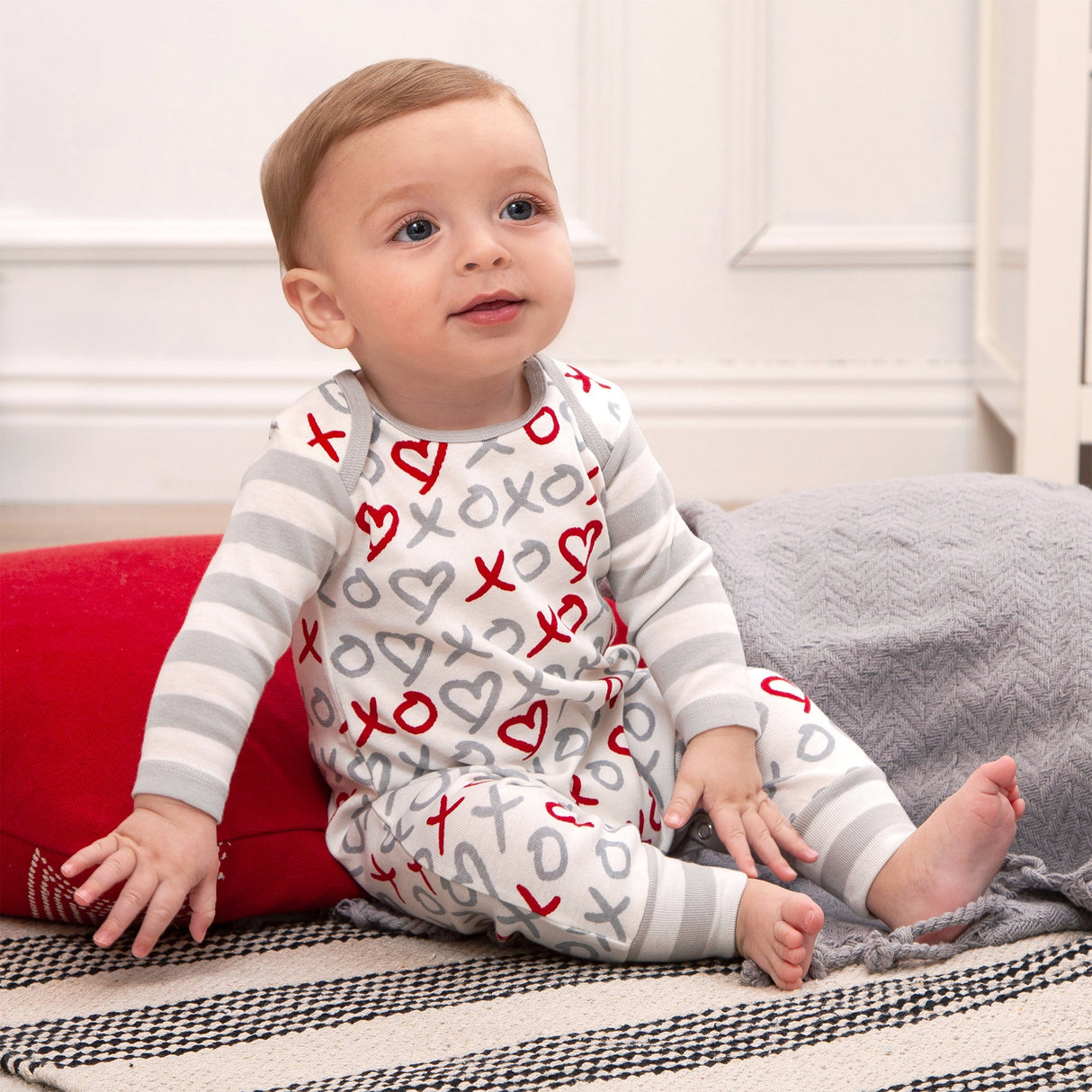 X's & O's Baby Boy Cotton Romper - HoneyBug 