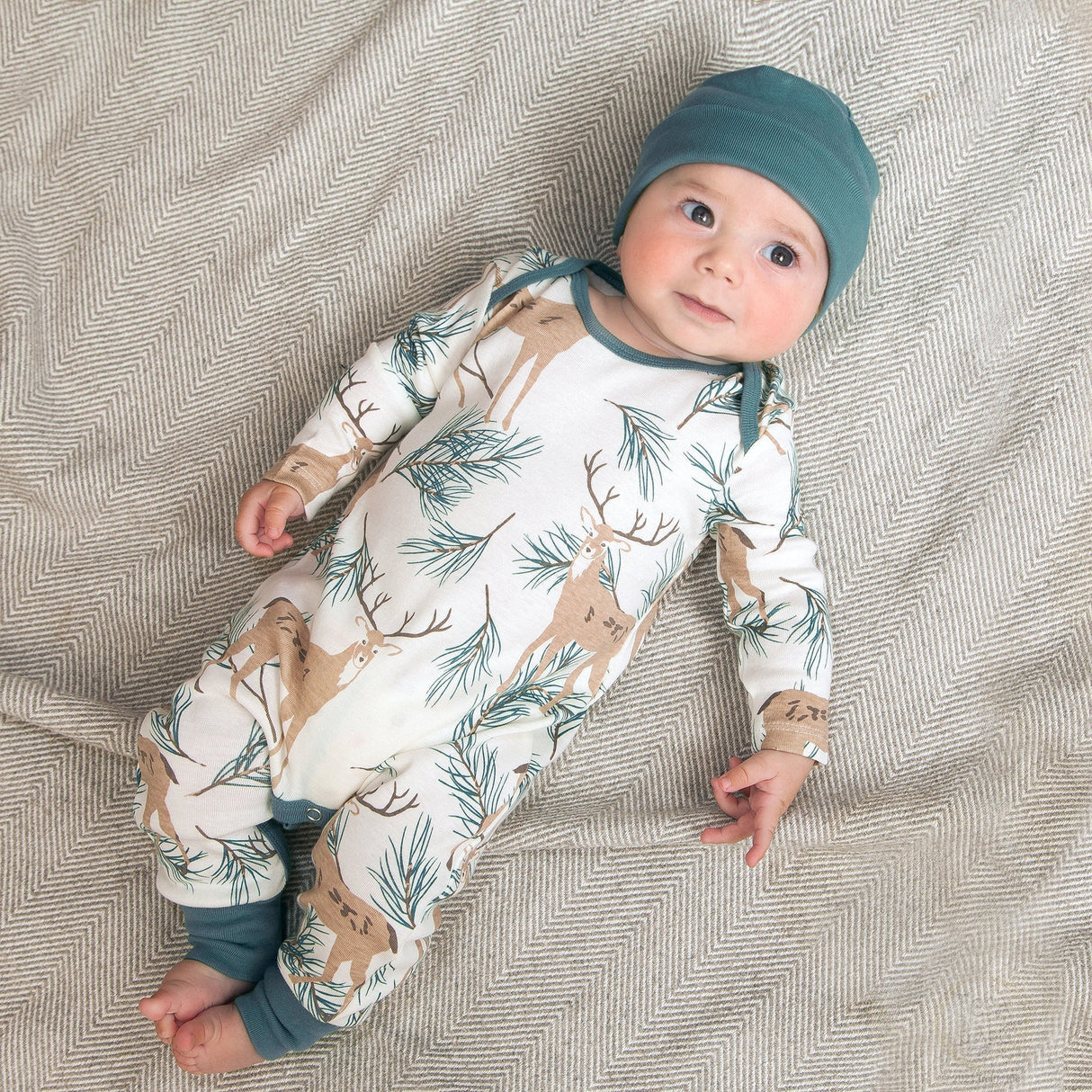 Christmas Deer Pine Bamboo Romper - HoneyBug 