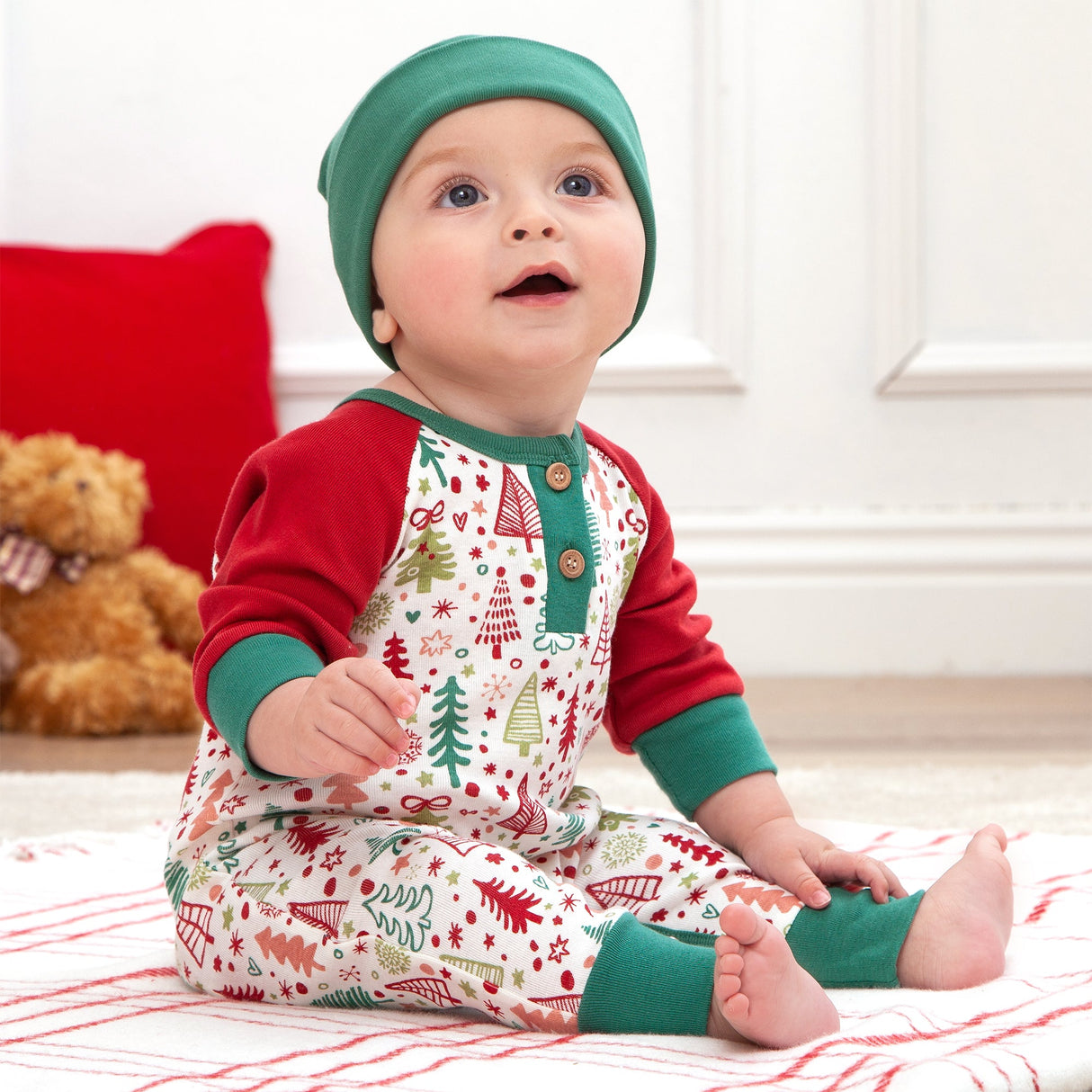 Cozy Christmas Henley Bamboo Romper - HoneyBug 