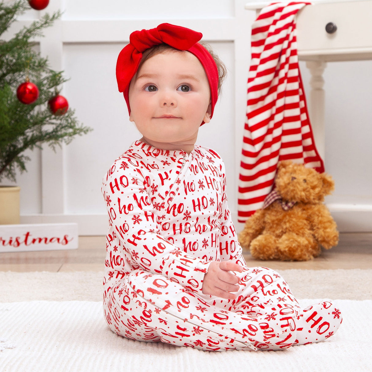 Christmas Bamboo Zipper Romper Ho-Ho-Ho - HoneyBug 