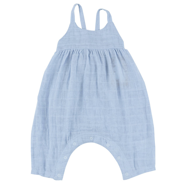 Tie Back Romper - Dusty Blue Solid Muslin - HoneyBug 