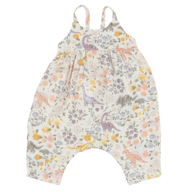 Tie Back Romper - Sweet Floral Dino - HoneyBug 