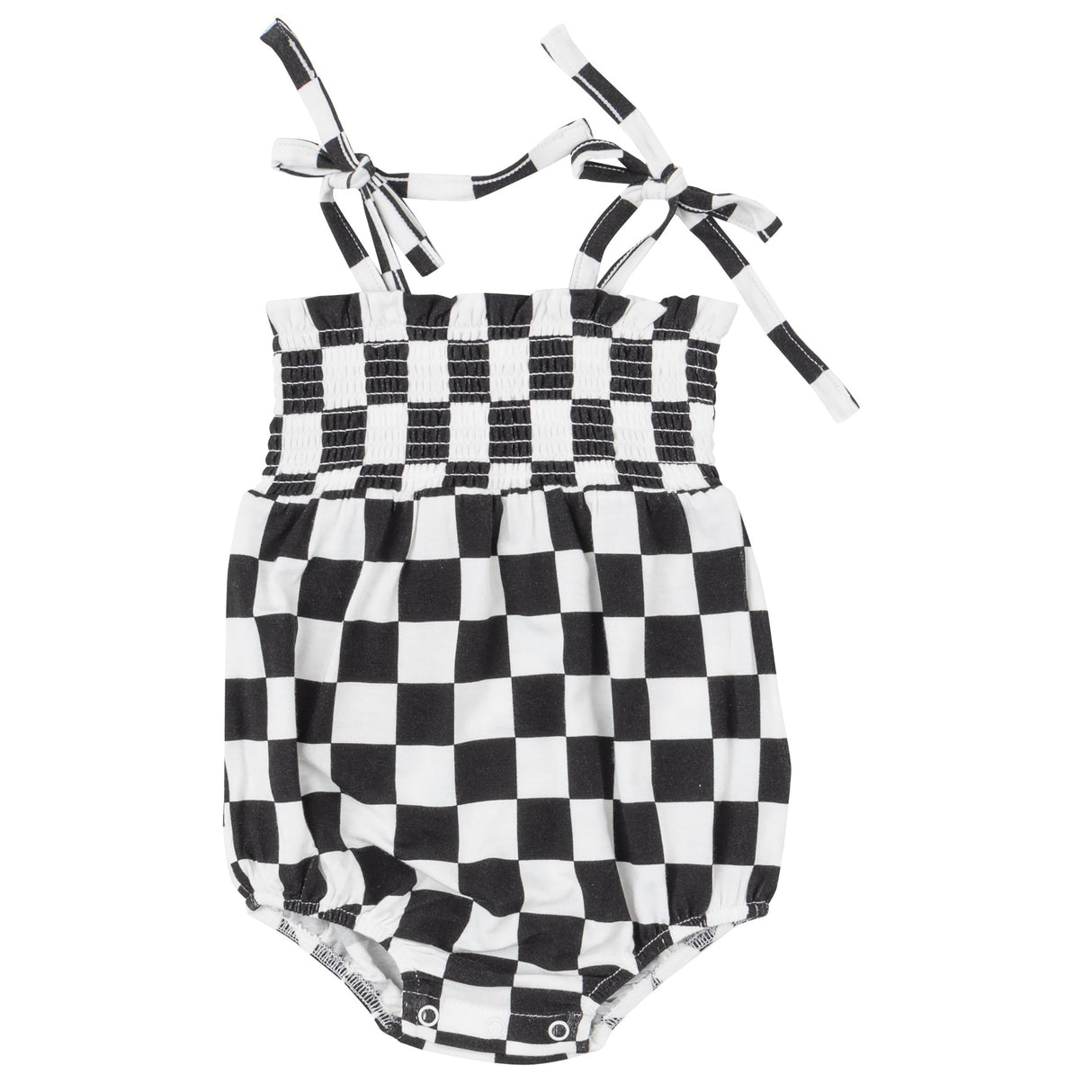 Tie Strap Smocked Bubble - Checkerboard - HoneyBug 