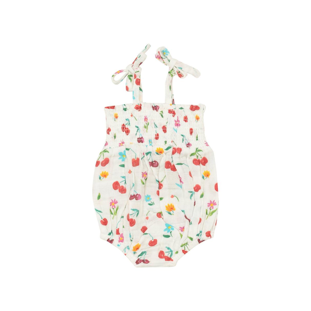 Tie Strap Smocked Bubble - Cherry - HoneyBug 