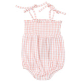 Tie Strap Smocked Bubble - Mini Gingham Pink