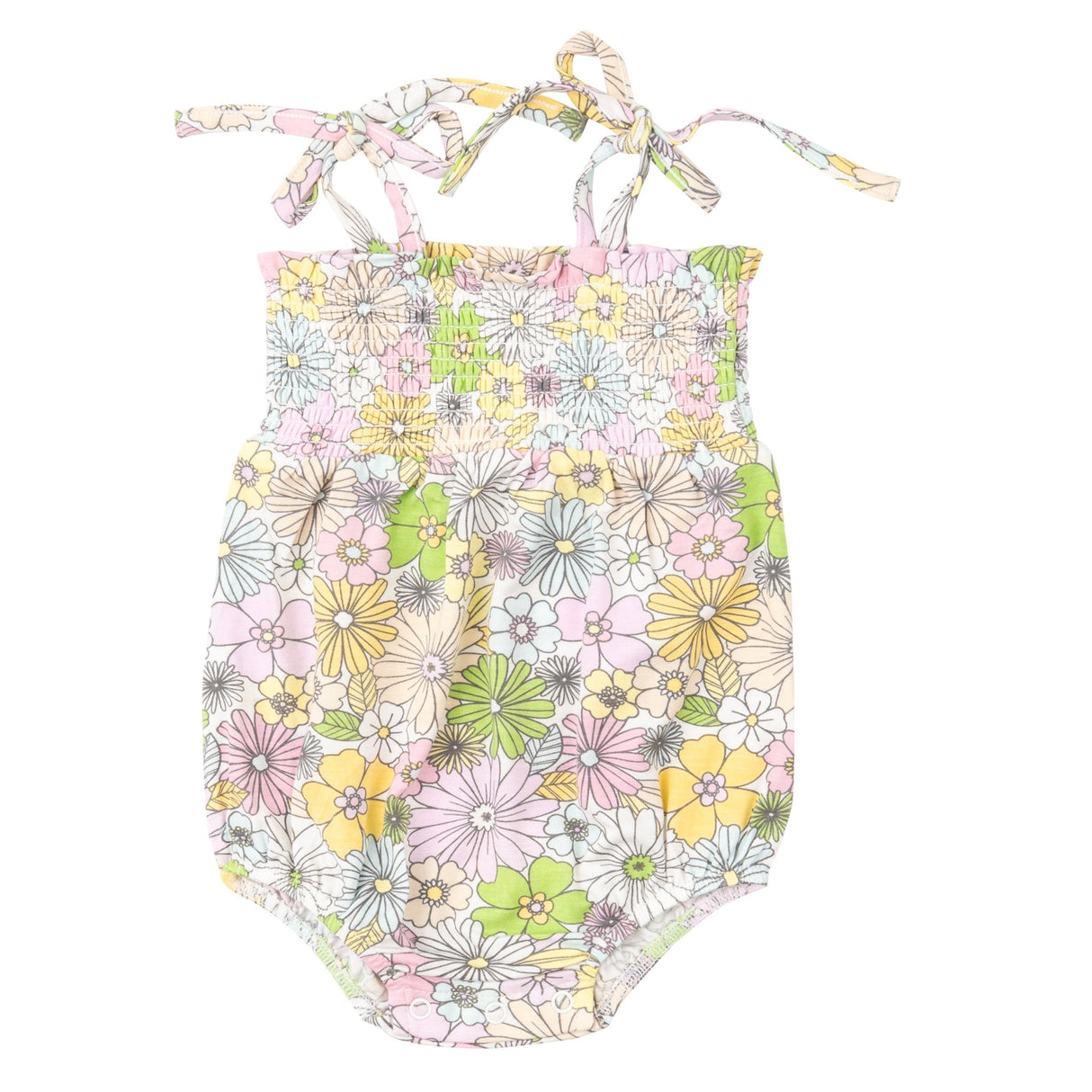 Tie Strap Smocked Bubble - Mixed Retro Floral - HoneyBug 