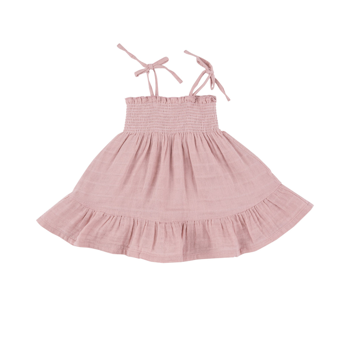 Tie Strap Smocked Sun Dresss Diaper Cover - Dusty Pink Solid Muslin - HoneyBug 